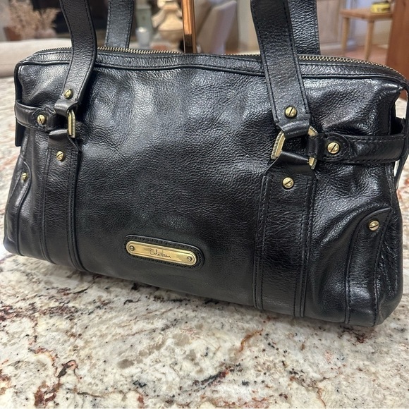 Cole Haan vintage black genuine leather purse bag shoulder straps western moto - Picture 3 of 16